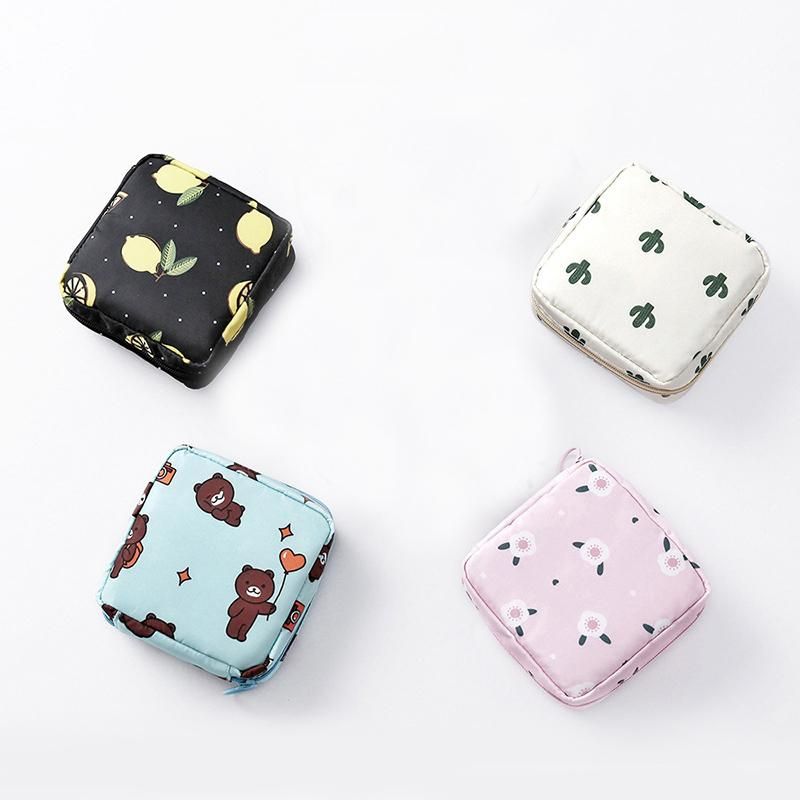 1PCS Mini Makeup Bags Zipper Girl Sanitary Pad Bag Card Holder Coin Purse Cosmetics Headphone Case Sanitary Pouch Pink