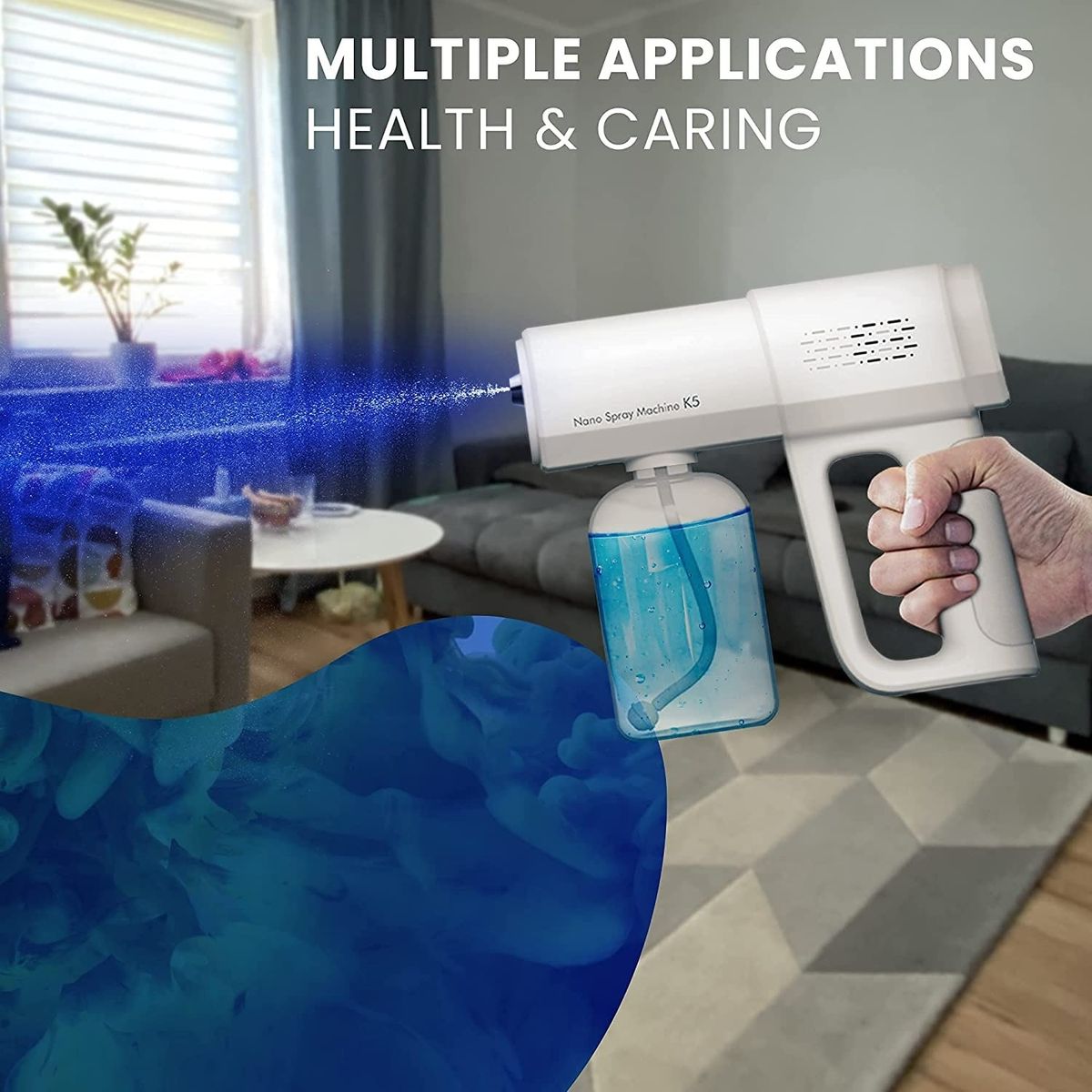 380ML Electric Nano Blue Light Steam Spray Wireless Foing Disinfection Sprayer Gun Type-C Atomization Sanitizer Machine K5 White
