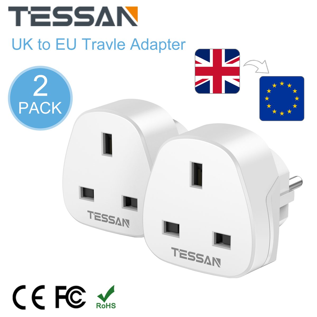 2 PCS NG To EU Plug Europe Travel Adaptor Charger 2 USB Port