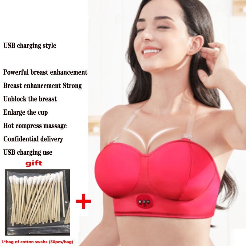 Charging Electric Breast Massage Bra Vibration Chest Massager Growth Enlargement Enhancer Breast Heating Stimulator Machine USB
