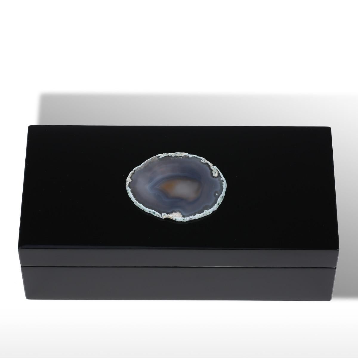 Rectangular Jewelry Box (Agate in Primitive Color) Wooden Ring Necklace Storage Box Birthday Gifts for Women Black Velvet