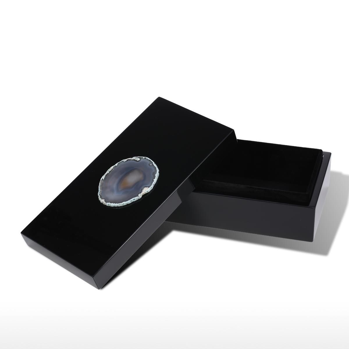 Rectangular Jewelry Box (Agate in Primitive Color) Wooden Ring Necklace Storage Box Birthday Gifts for Women Black Velvet