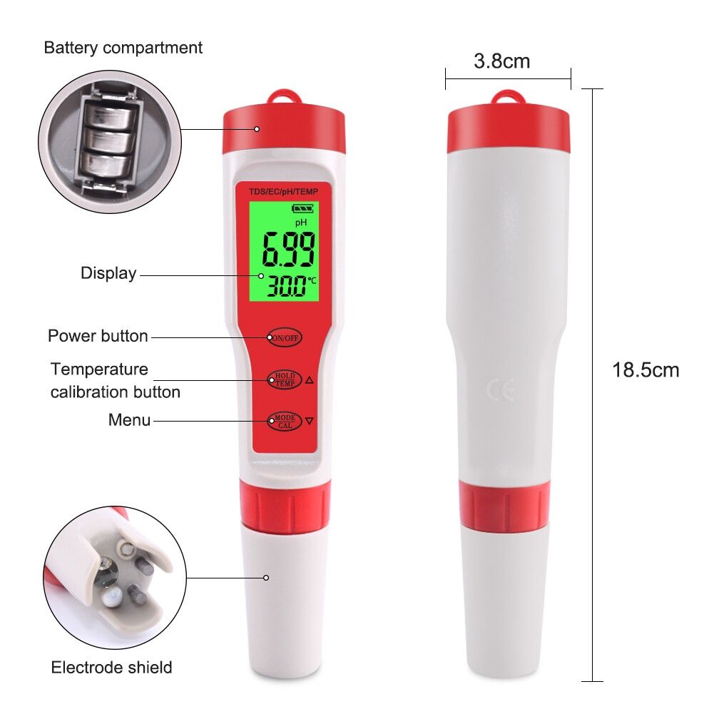 PH/TDS/EC/Temperature Meter Digital Water Quality Monitor T