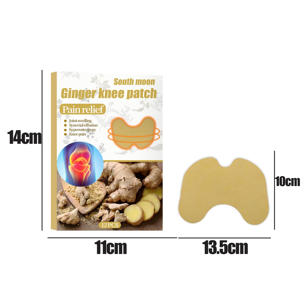 SOUTH MOON 12Pcs/Box Ginger Knee Patches Pain Relief Joint
