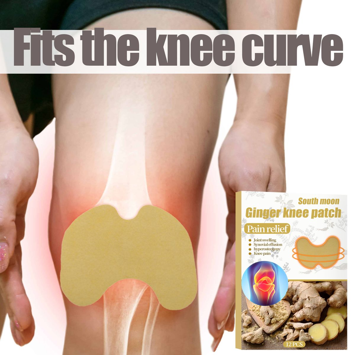 SOUTH MOON 12Pcs/Box Ginger Knee Patches Pain Relief Joint