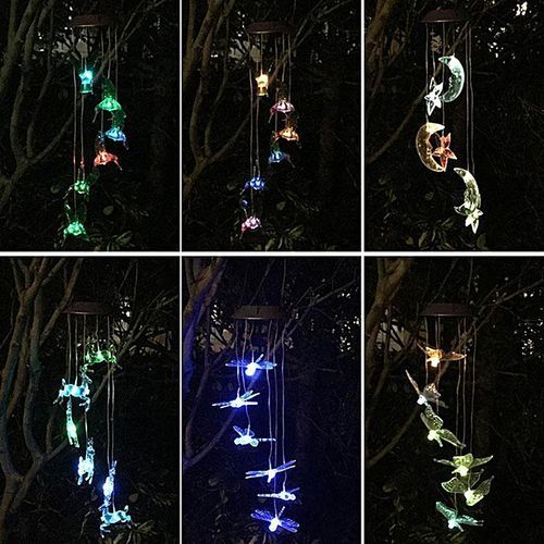 Fashion Wind Chime LED Light Solar Changing Color Hummingbird Hanging Decoration
