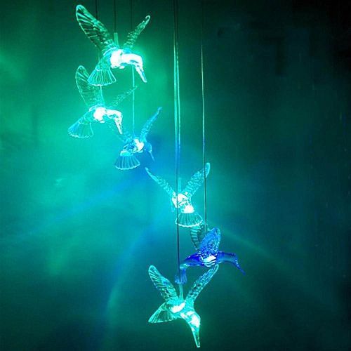 Fashion Wind Chime LED Light Solar Changing Color Hummingbird Hanging Decoration