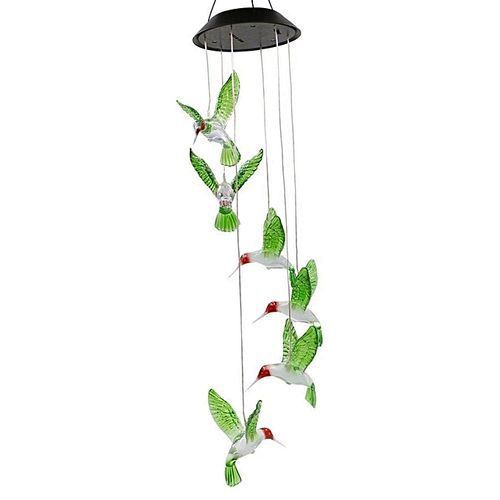 Fashion Wind Chime LED Light Solar Changing Color Hummingbird Hanging Decoration