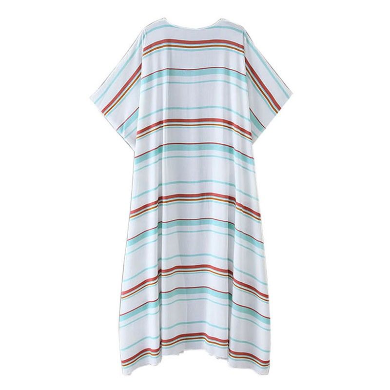 Fashion Women Striped Cardigan Half Flare Sleeve Long Loose
