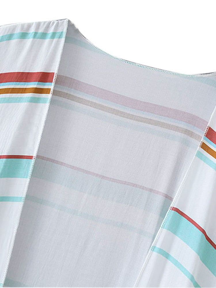 Fashion Women Striped Cardigan Half Flare Sleeve Long Loose