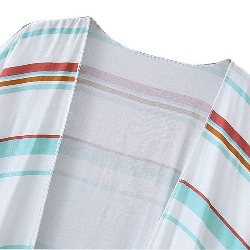 Fashion Women Striped Cardigan Half Flare Sleeve Long Loose