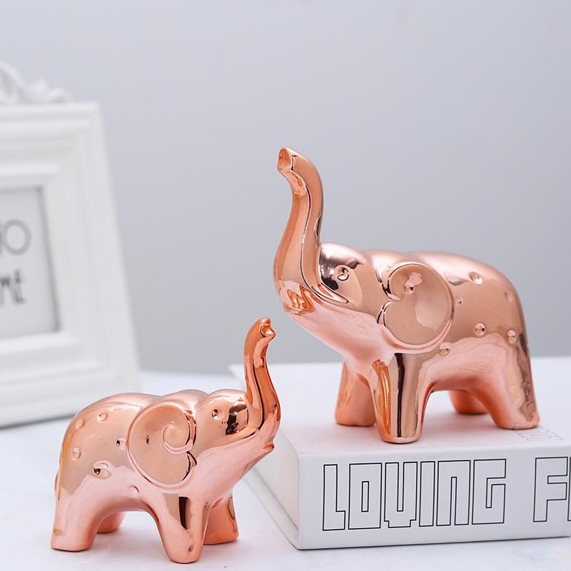 Cross-border new product ceramic elephant decoration lucky crafts elephant decoration animal desktop porch decoration gift Rose Gold Large + Rose Gold Small (Set)