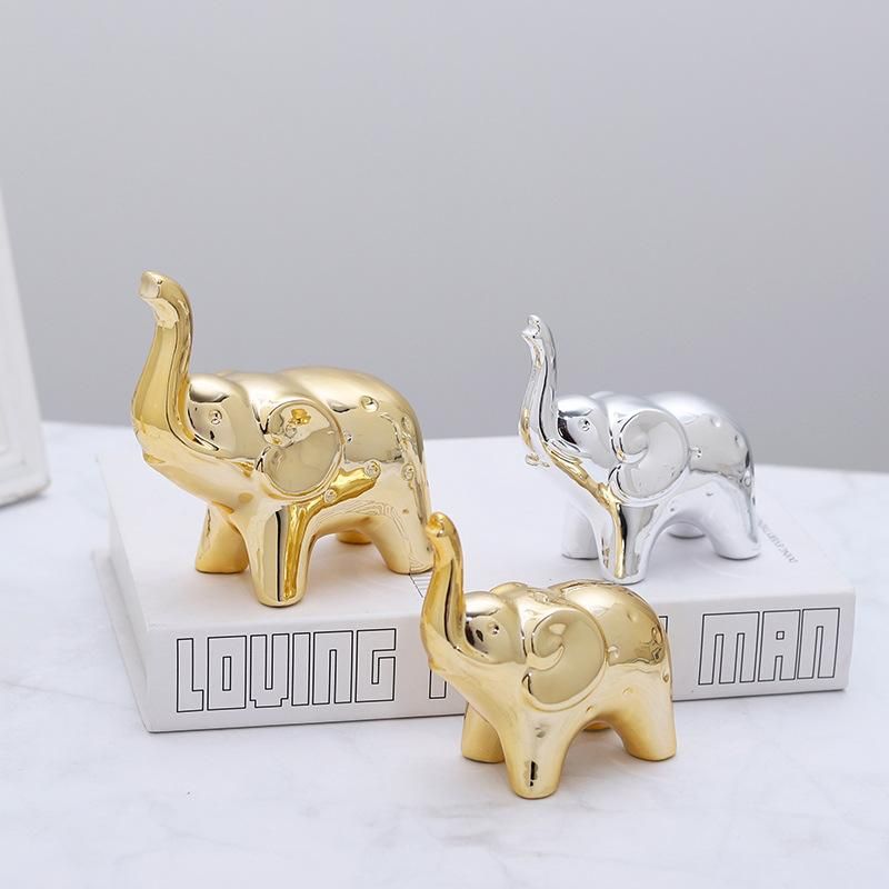 Cross-border new product ceramic elephant decoration lucky crafts elephant decoration animal desktop porch decoration gift Rose Gold Large + Rose Gold Small (Set)