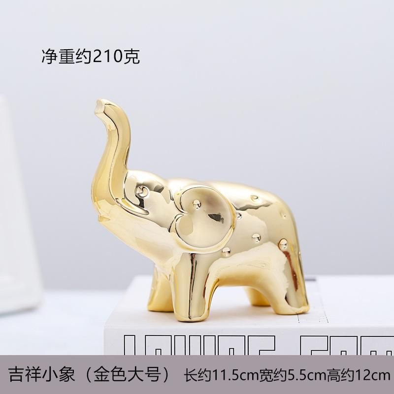 Cross-border new product ceramic elephant decoration lucky crafts elephant decoration animal desktop porch decoration gift Rose Gold Large + Rose Gold Small (Set)