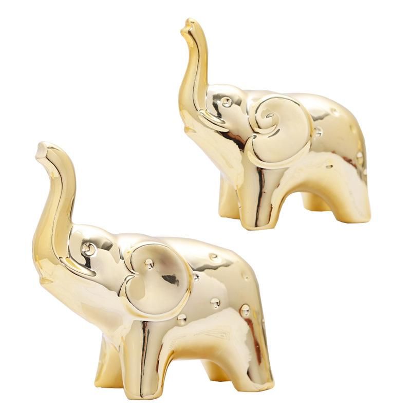 Cross-border new product ceramic elephant decoration lucky crafts elephant decoration animal desktop porch decoration gift Rose Gold Large + Rose Gold Small (Set)