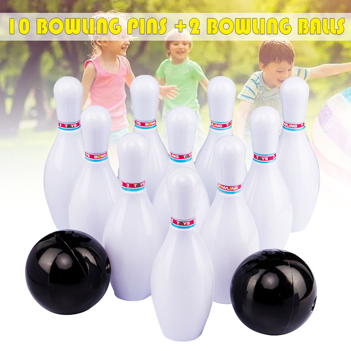 Kids Bowling Play Set 10 Bowling Pins + 2 Bowling Balls Interactive Toy Indoor
