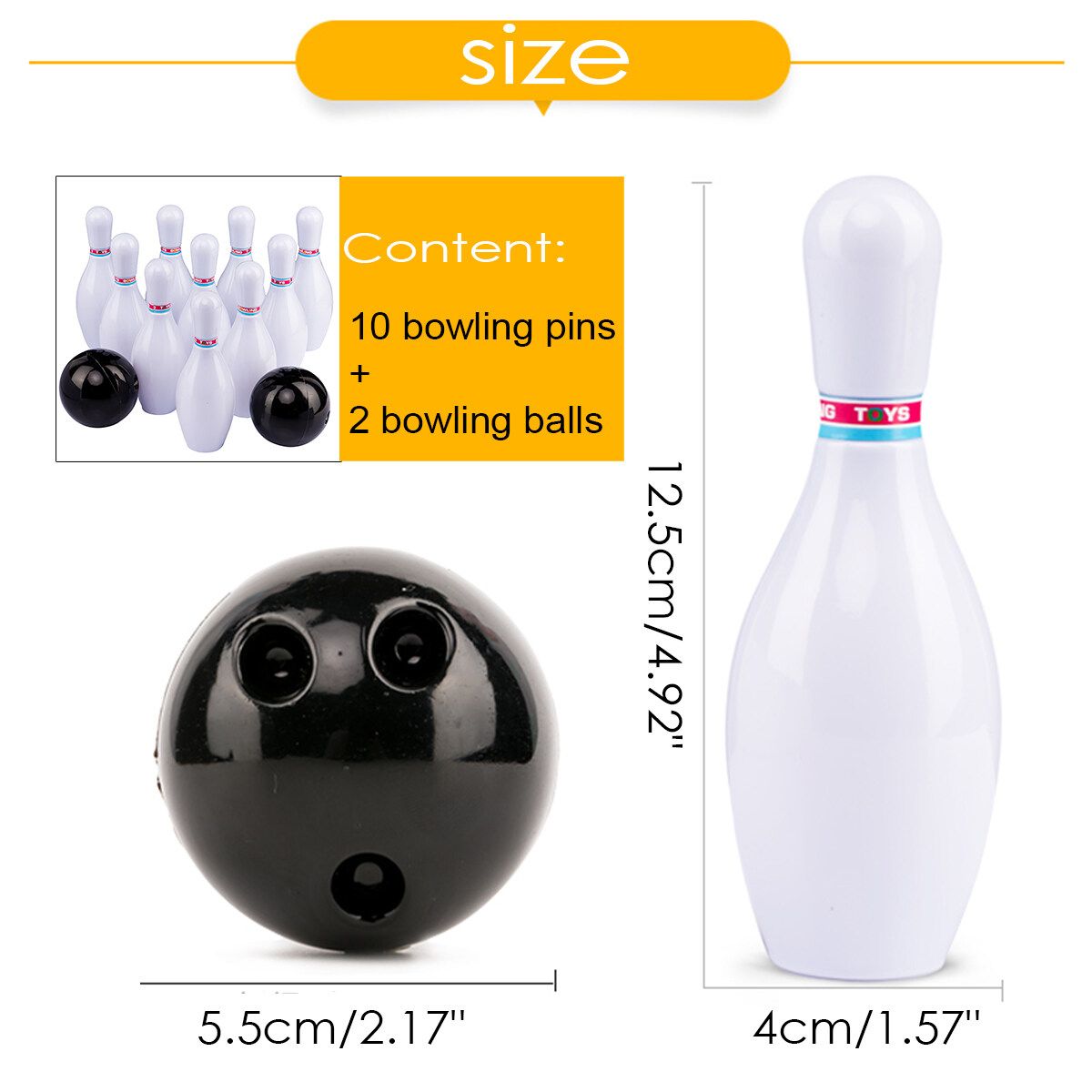 Kids Bowling Play Set 10 Bowling Pins + 2 Bowling Balls Interactive Toy Indoor