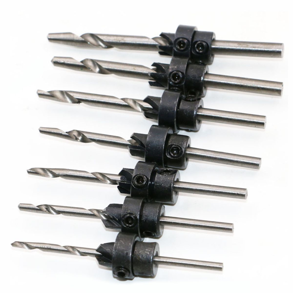 7Pcs Tapered Countersink Drill Bits + Wrench Set Hole Depth