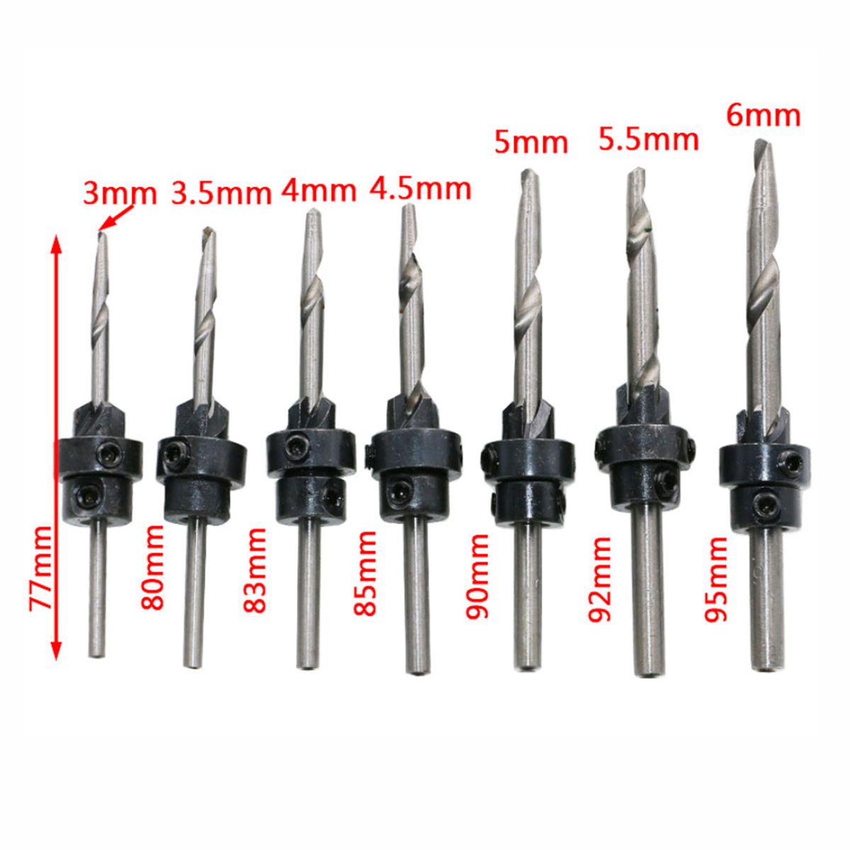 7Pcs Tapered Countersink Drill Bits + Wrench Set Hole Depth