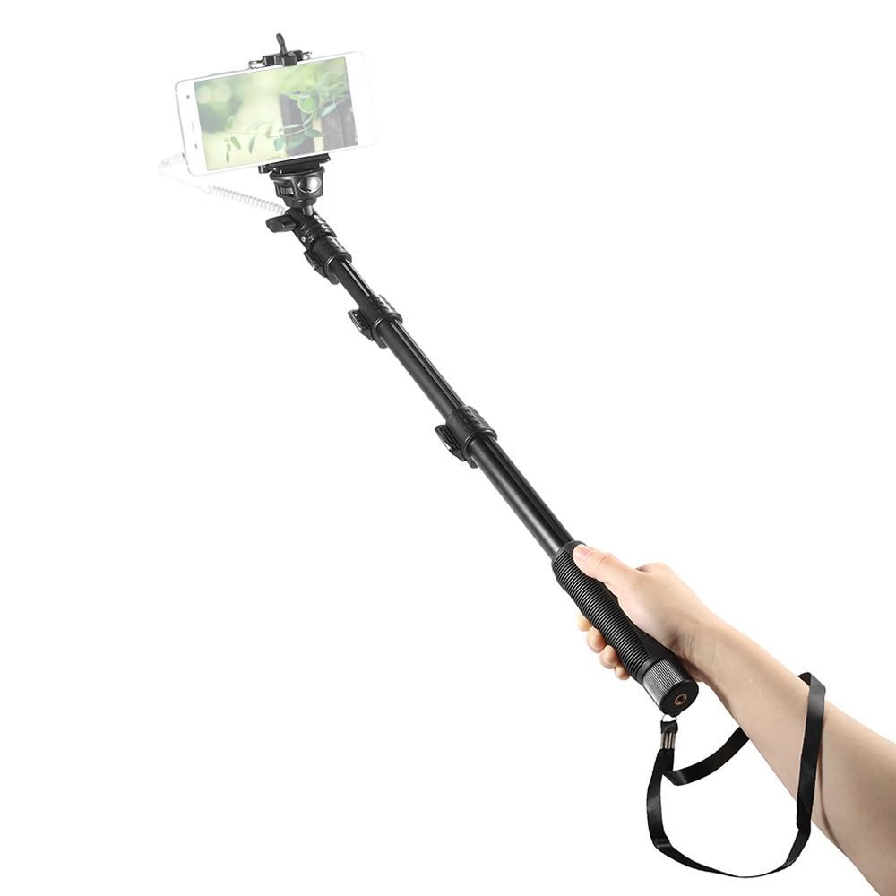 YUNTENG YT-1188 Wired Extendable Selfie Stick Pole Monopod Self-Timer Rod 1/4 Inch Screw 38cm-128cm Adjustable Length with Phone Holder