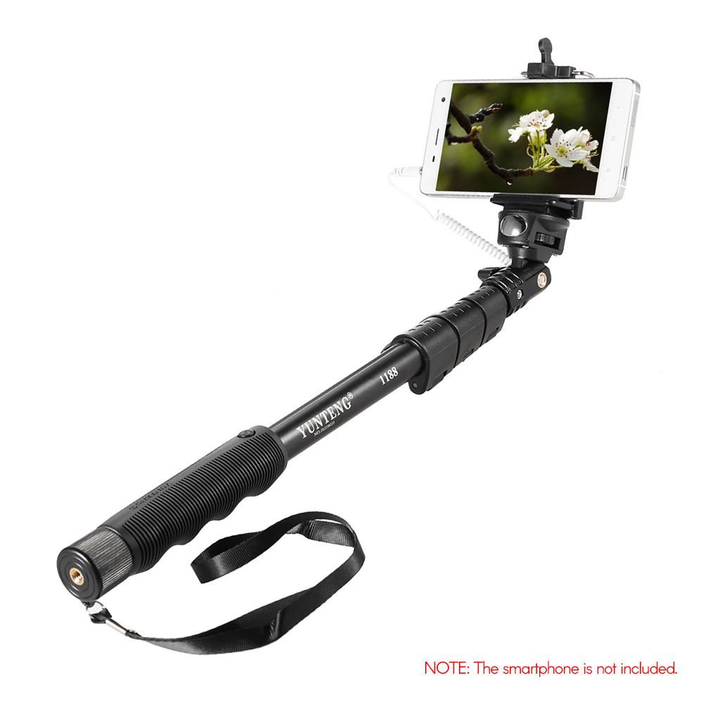 YUNTENG YT-1188 Wired Extendable Selfie Stick Pole Monopod Self-Timer Rod 1/4 Inch Screw 38cm-128cm Adjustable Length with Phone Holder