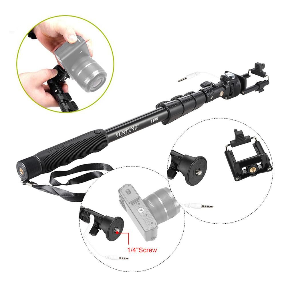YUNTENG YT-1188 Wired Extendable Selfie Stick Pole Monopod Self-Timer Rod 1/4 Inch Screw 38cm-128cm Adjustable Length with Phone Holder