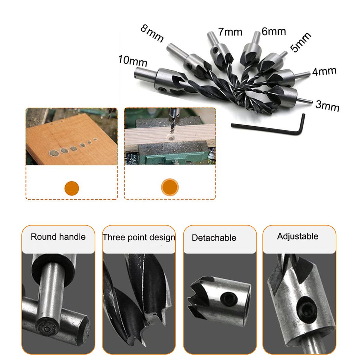 Woodworking Chamfer Drilling Tool 7pcs Three Pointed High