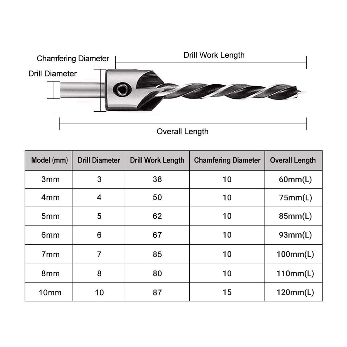 Woodworking Chamfer Drilling Tool 7pcs Three Pointed High