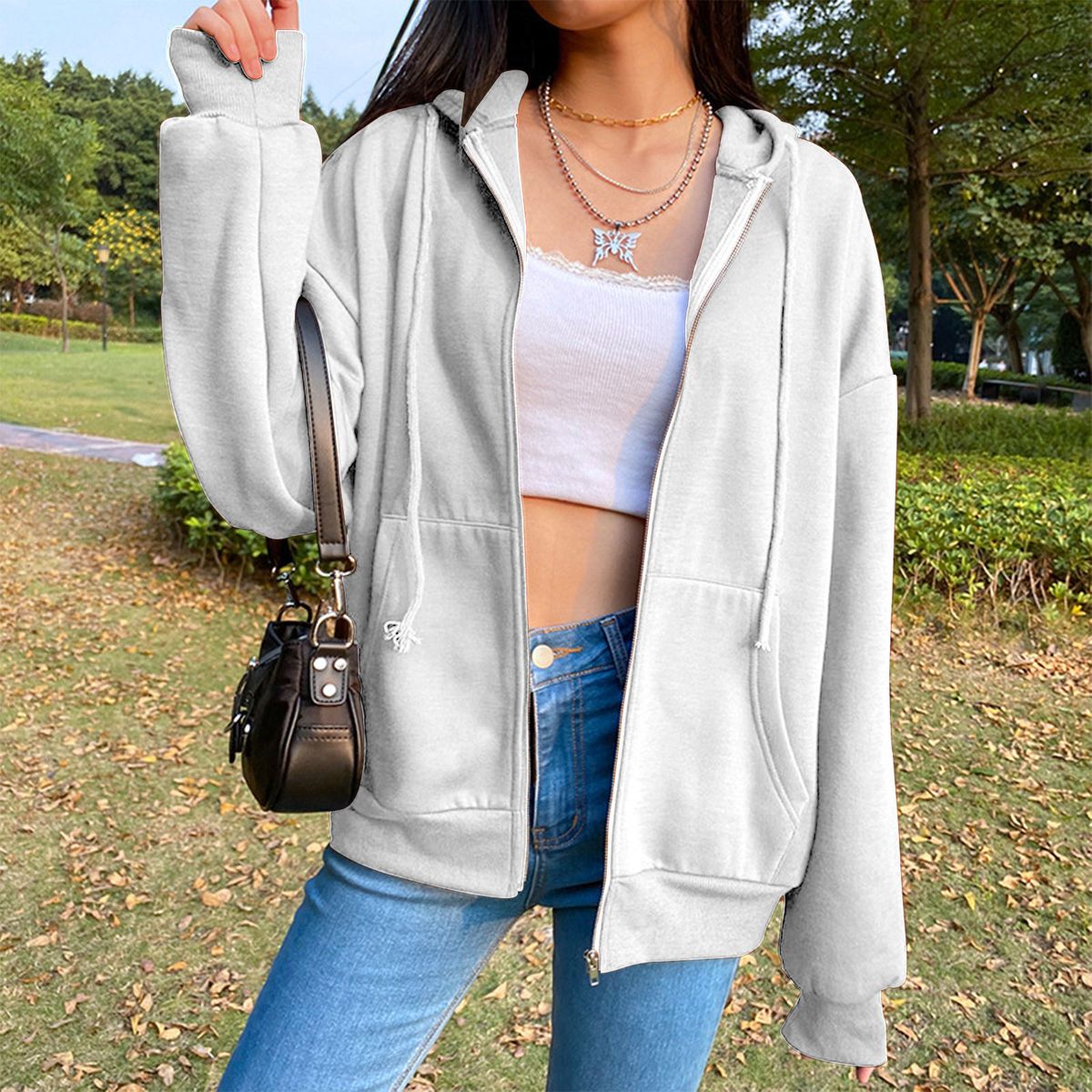 Jacket With Pocket Sweatshirt Long Hat Casual Jean For Travel Beige S