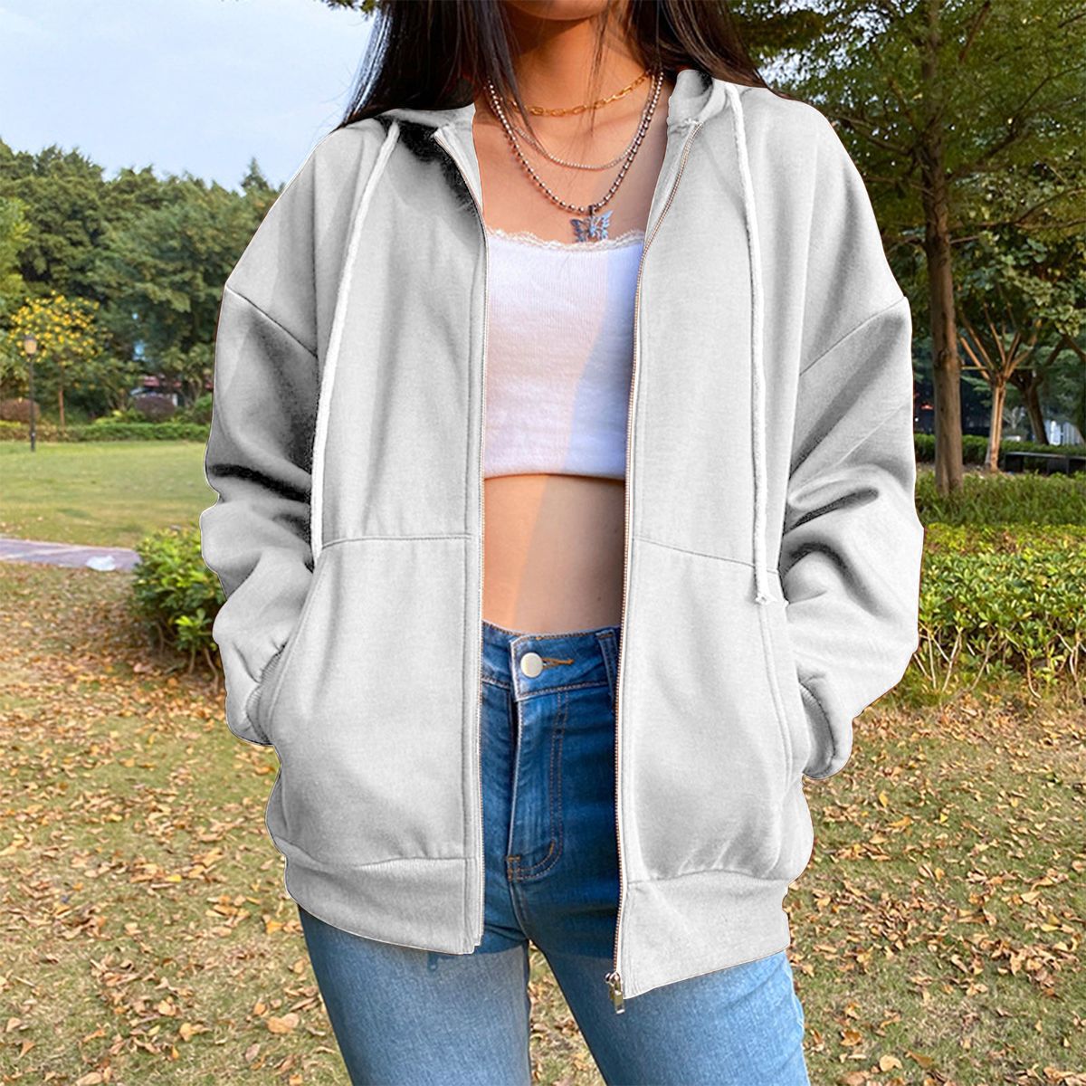 Jacket With Pocket Sweatshirt Long Hat Casual Jean For Travel Beige S