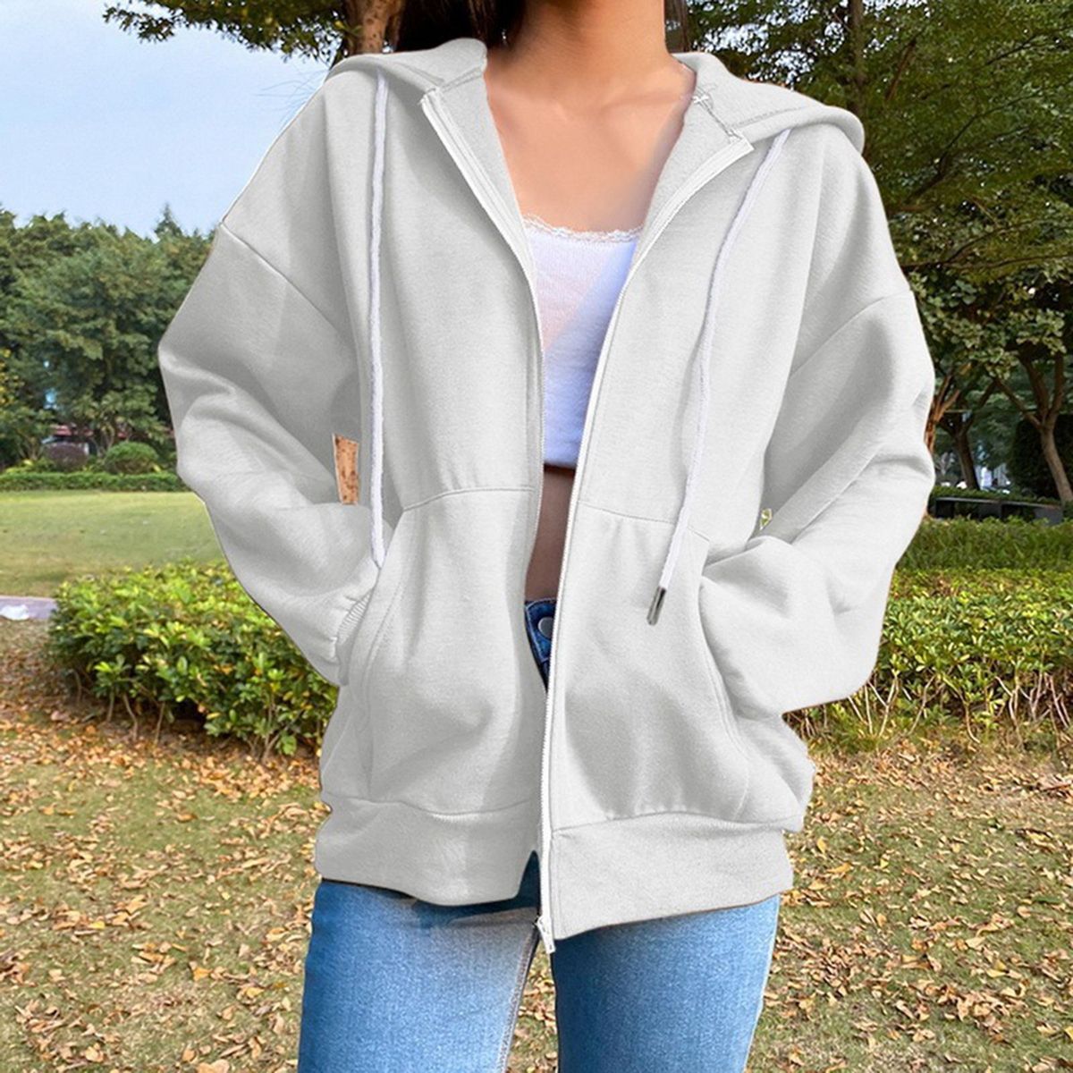 Jacket With Pocket Sweatshirt Long Hat Casual Jean For Travel Beige S