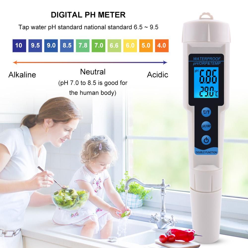 3 In 1 PH ORP TEMP Tester With Backlight Multi-parameter Digital Tri-Meter Water Quality Monitor