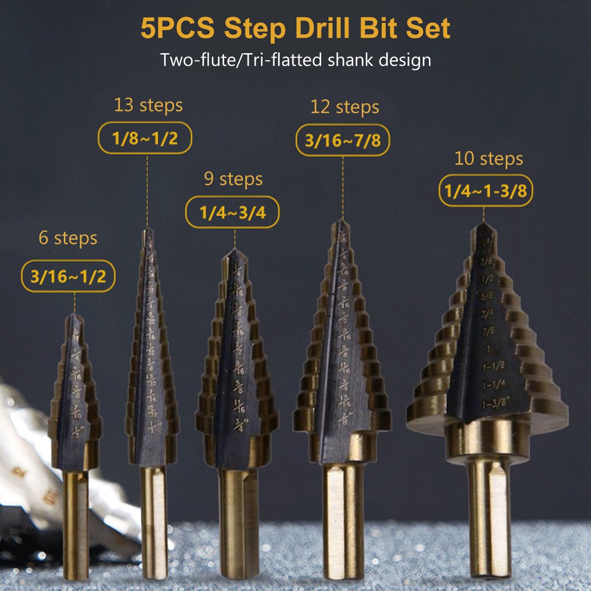 5PCS Step Drill Bit Set Multiple Hole Step Drill High Speed