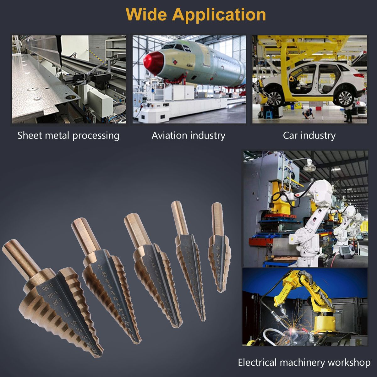 5PCS Step Drill Bit Set Multiple Hole Step Drill High Speed