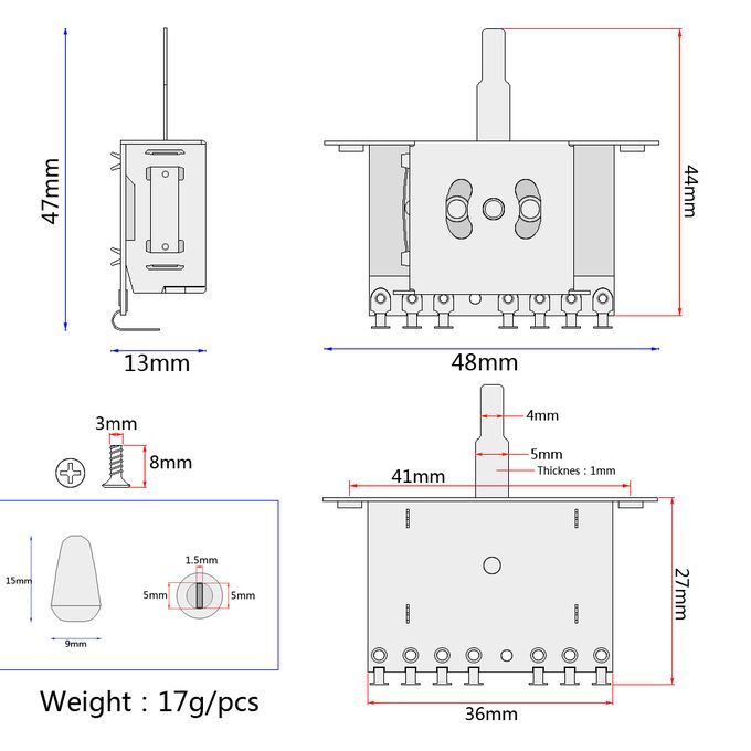 Guiatr 5 Way Selector Toggle Switches Pickup Lever For Electric Guitar