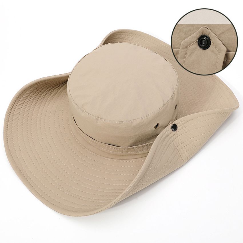 Fashion Summer Fishing Hat Cowboy Men's Outdoor Fishing Hiking Beach Hat Mesh Breathable Anti-UV Sun Hat Large Wide Brim Black Hat