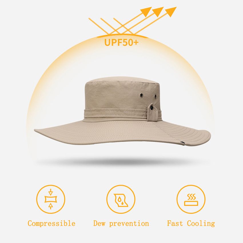 Fashion Summer Fishing Hat Cowboy Men's Outdoor Fishing Hiking Beach Hat Mesh Breathable Anti-UV Sun Hat Large Wide Brim Black Hat