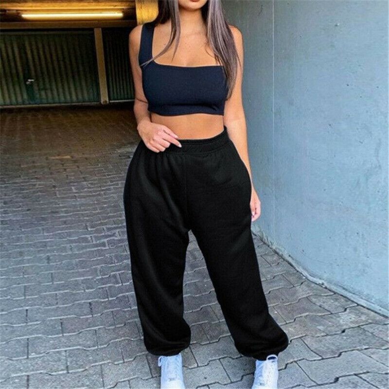 Autumn Winter Fleece Joggers Sweatpants Women High Waist Solid Loose Baggy Hip Hop Casual Fashion Sport Pants Streetwear(#Gray)