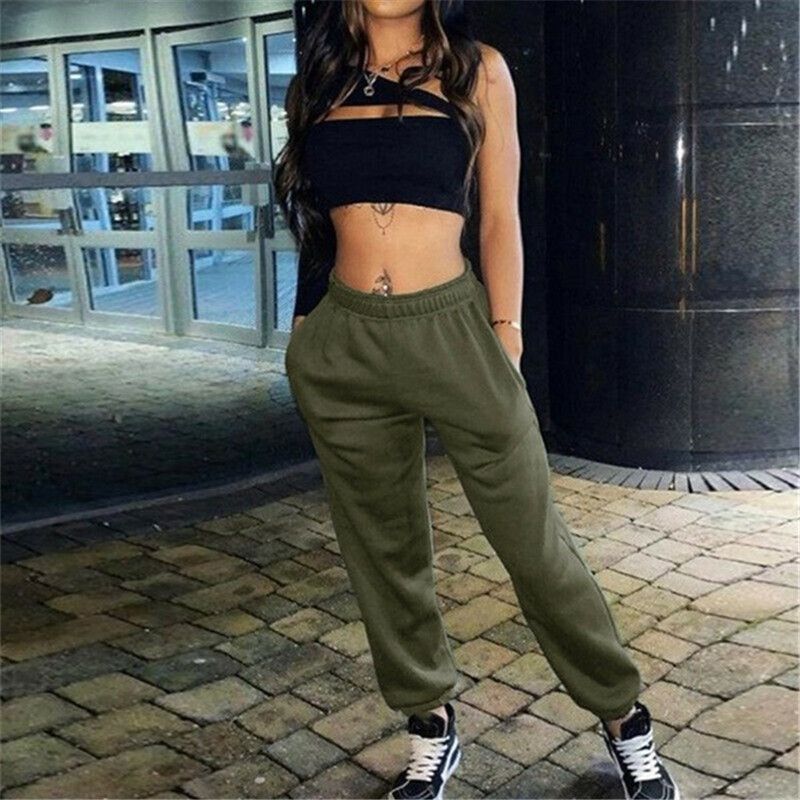Autumn Winter Fleece Joggers Sweatpants Women High Waist Solid Loose Baggy Hip Hop Casual Fashion Sport Pants Streetwear(#Gray)