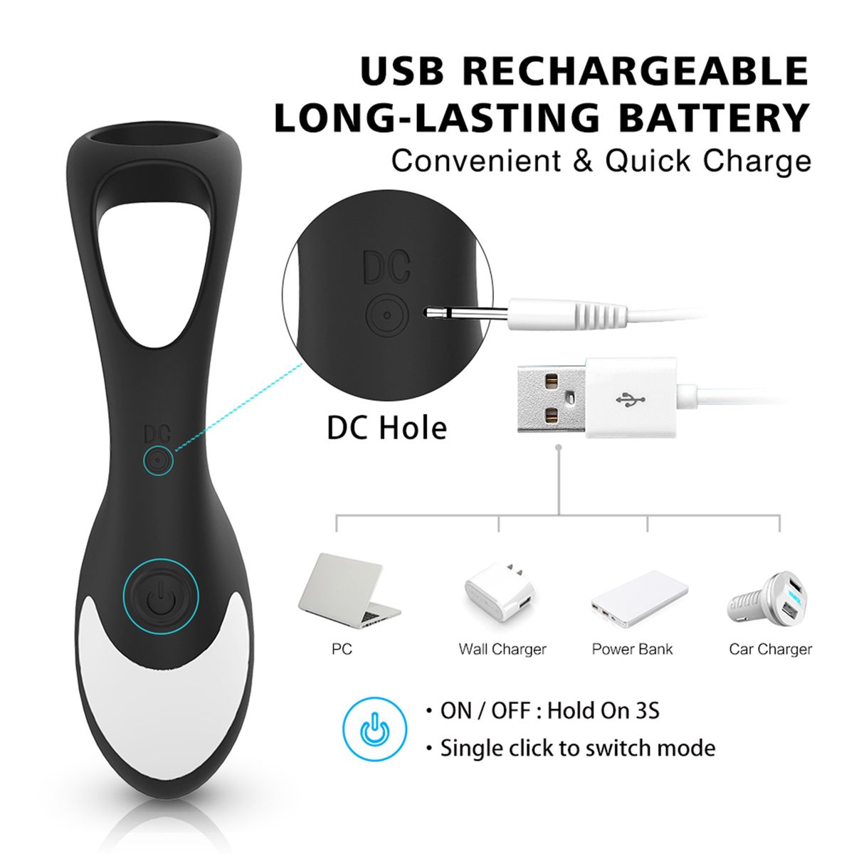 Black Vibrator 9 Vibration Modes Prostate Massage Phallus