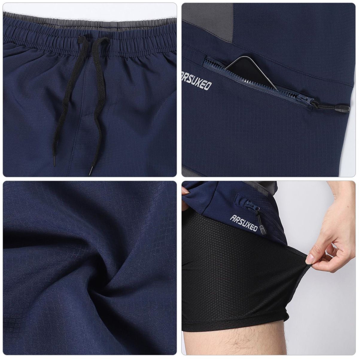 2 In 1 Padded Bike Shorts with Pockets Men Breathable Exercise Shorts for Training Biking Cycling
