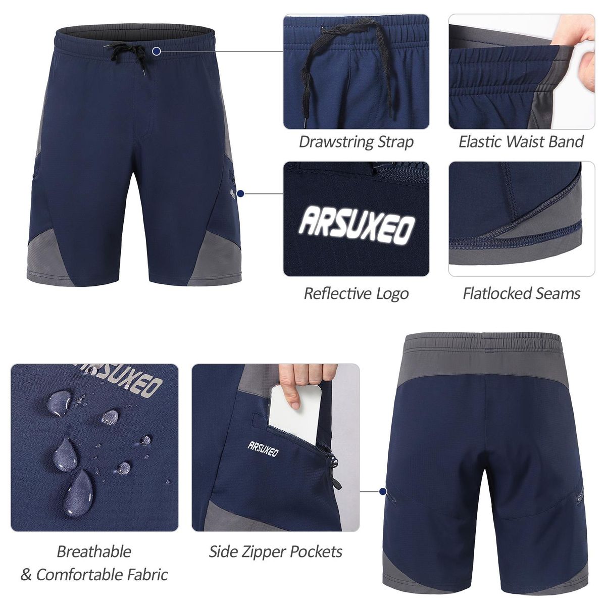 2 In 1 Padded Bike Shorts with Pockets Men Breathable Exercise Shorts for Training Biking Cycling