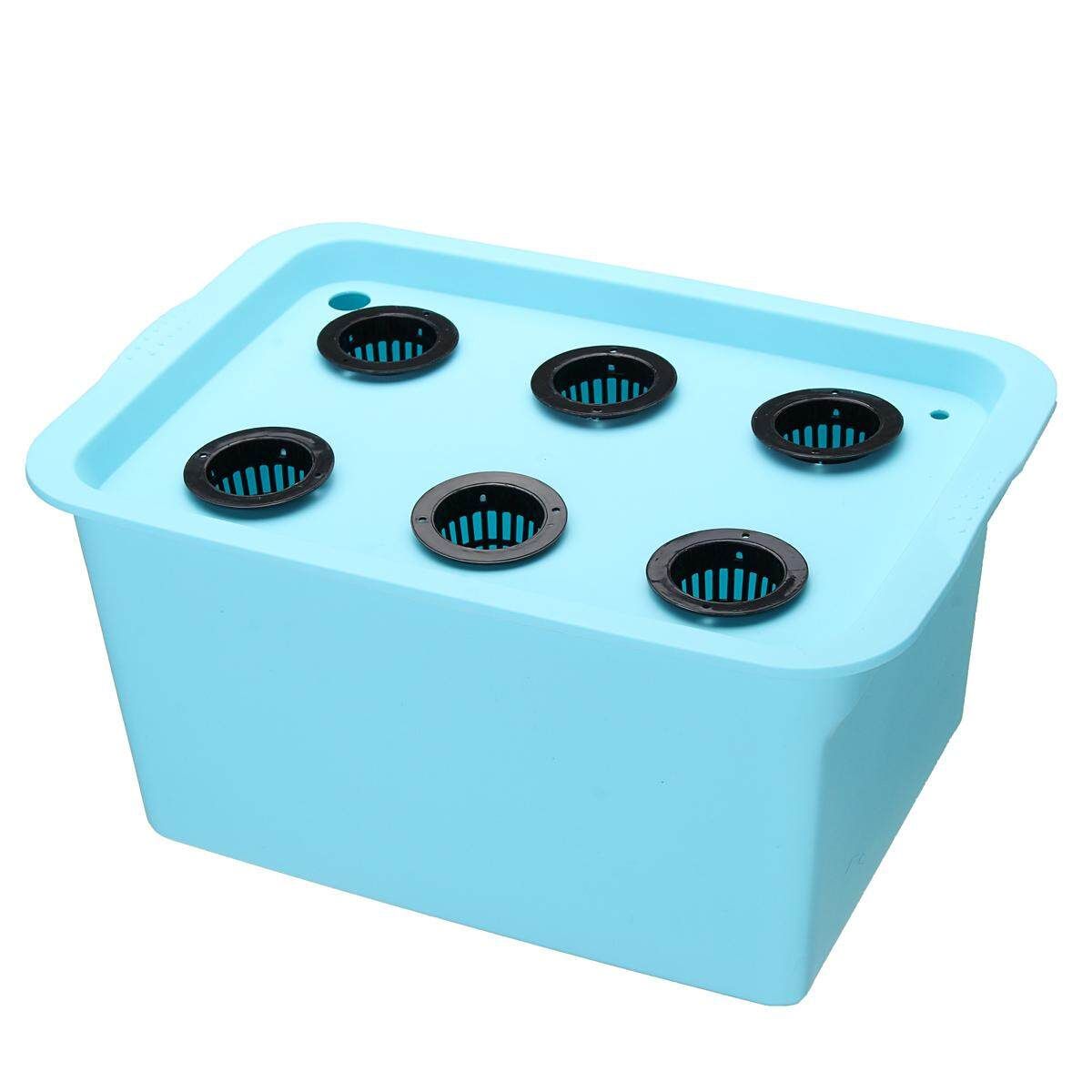 Hydroponic Plant Grow System 6 Hole Tank Water Incubator Box Net Pot 220V Pump Blue (blue)