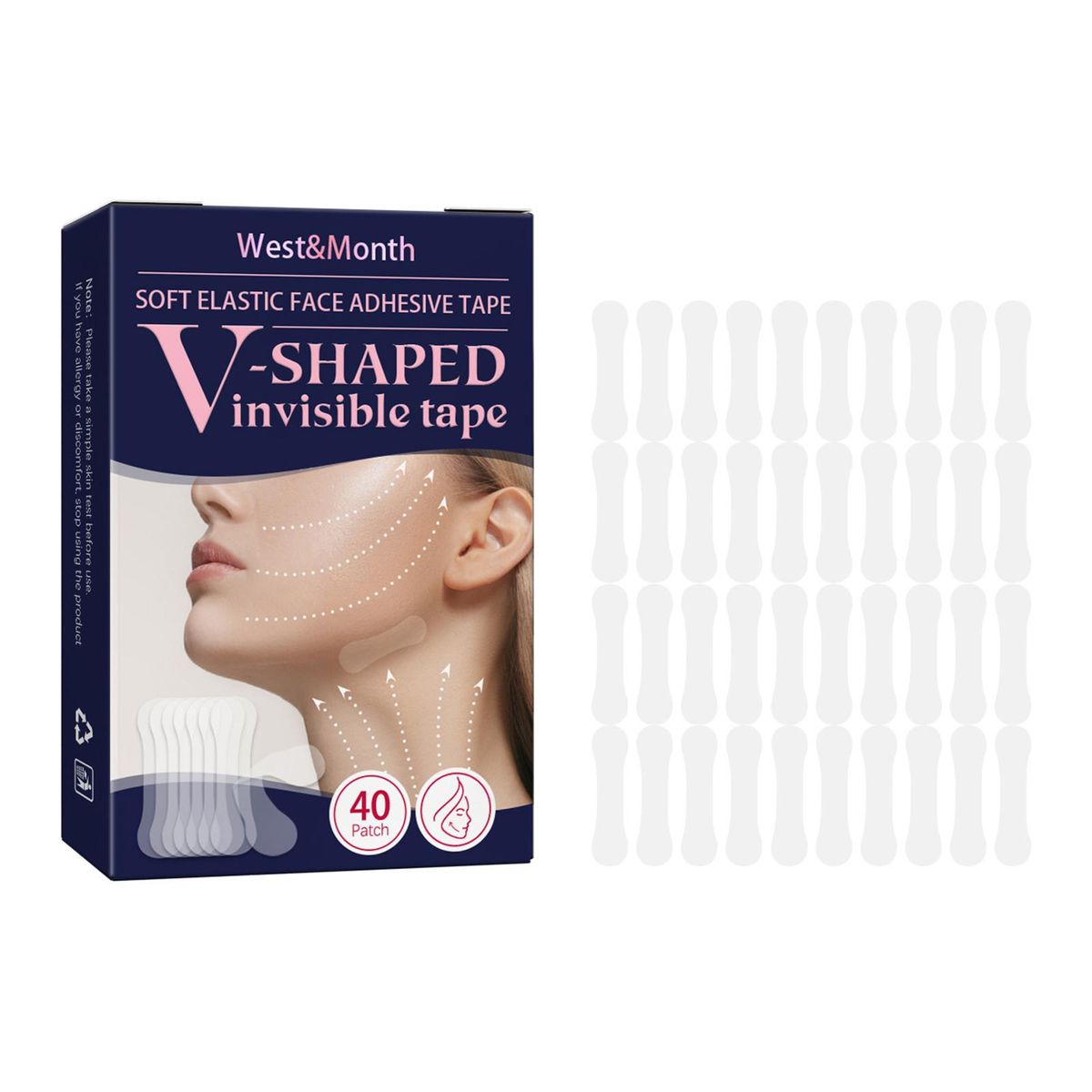 West&Month 40 Patch Soft Elastic Face Adhesive Tape V-shaped Invisible Tape Lifting Firming Waterproof Lasting