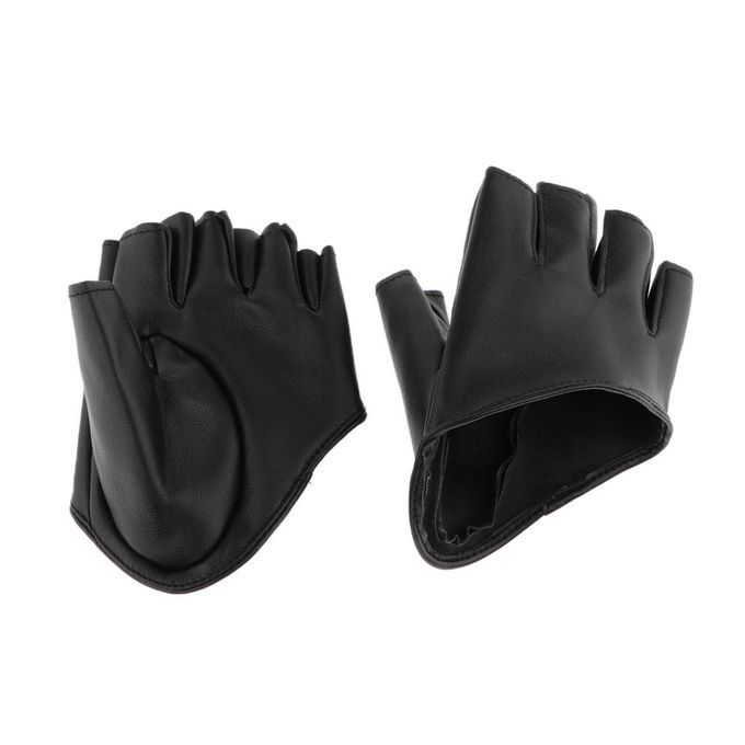 Women PU Leather Half Palm Half Finger  For Pole Dancing Black