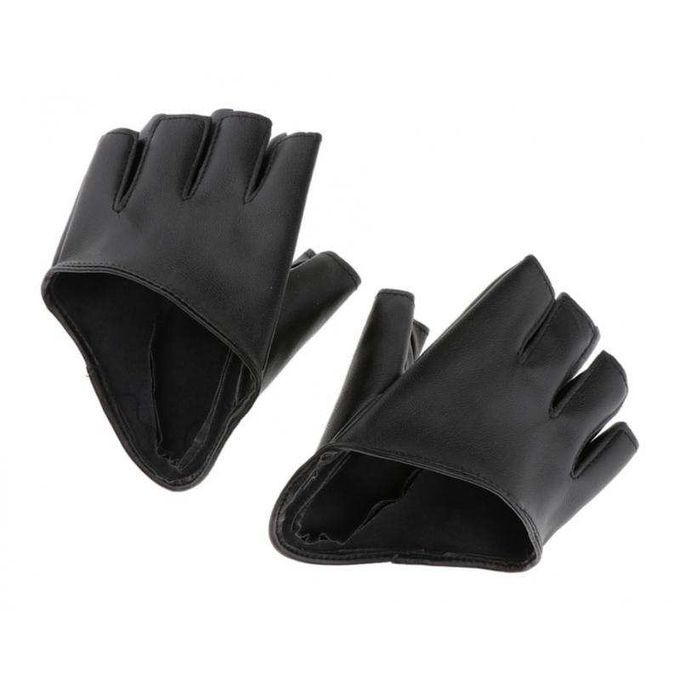 Women PU Leather Half Palm Half Finger  For Pole Dancing Black