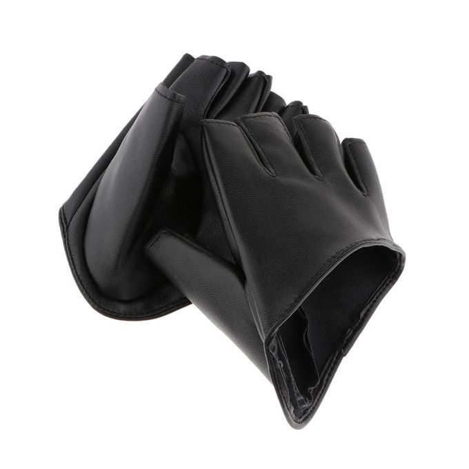 Women PU Leather Half Palm Half Finger  For Pole Dancing Black