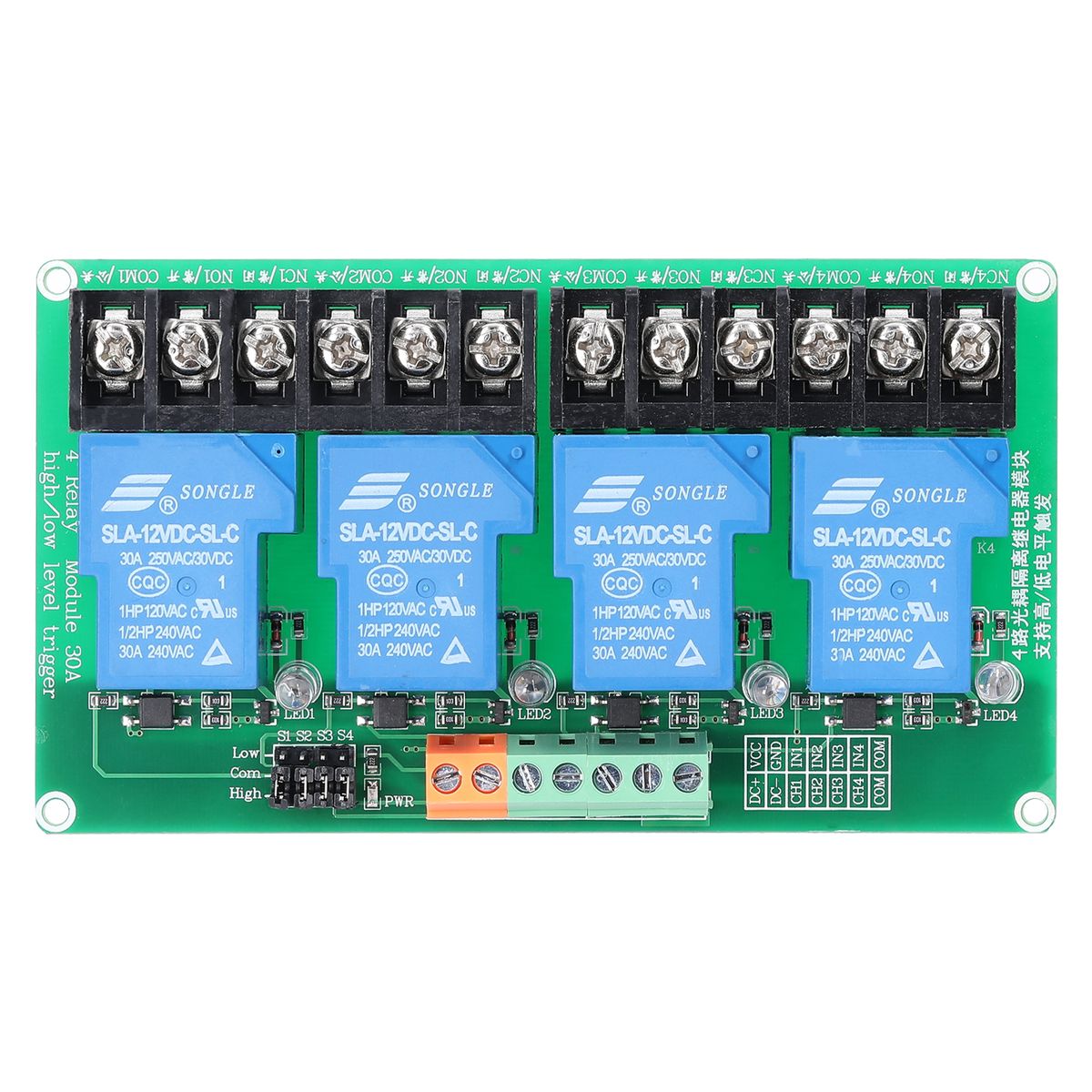 4 Channel Relay Module 30A 12V Load Current With Optocoupler