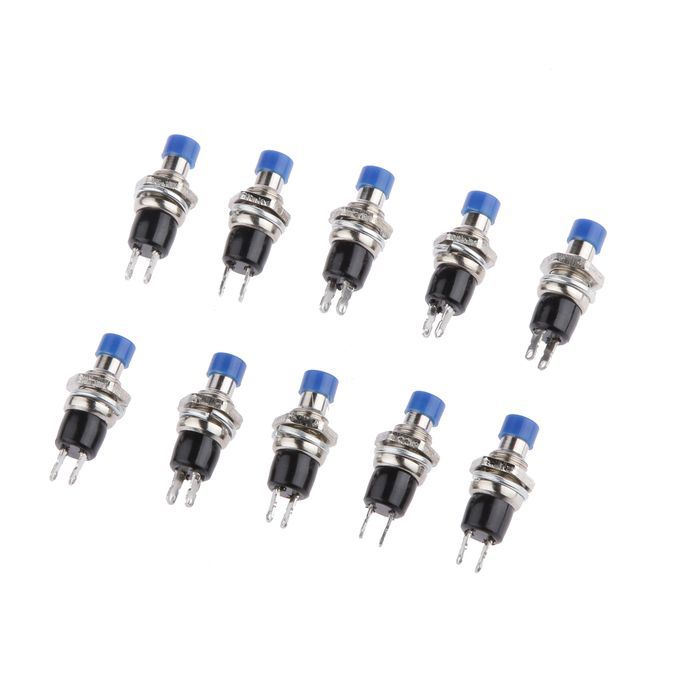 10pcs 220V 2A Mini Switch Lockless Momentary ON/OFF Push Button Blue
