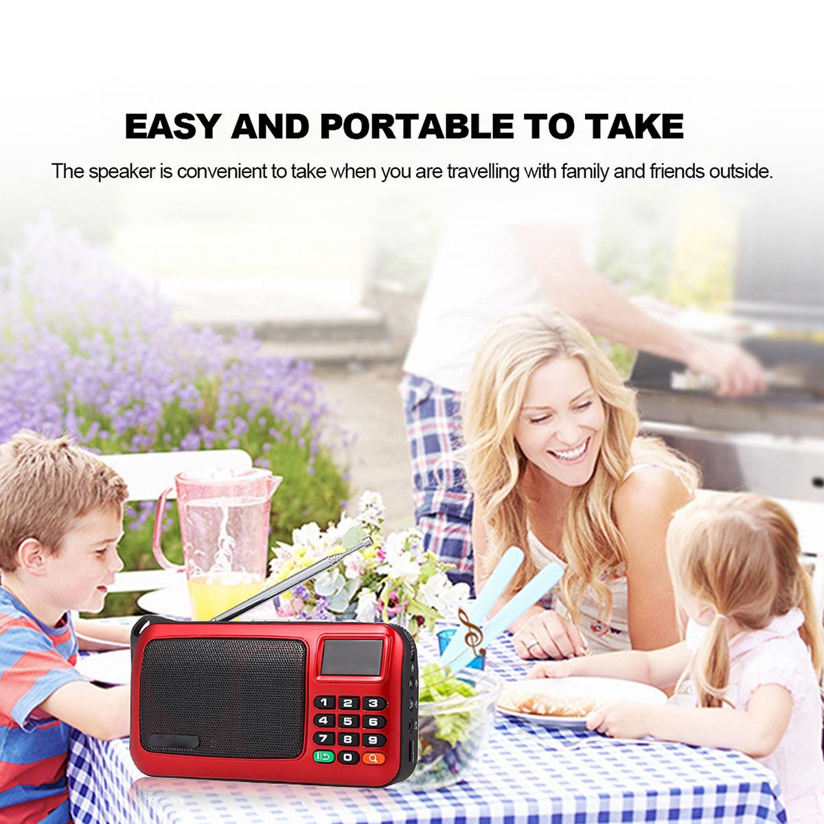 W405 FM Digital Radio Portable USB Wired Computer Speaker HiFi Stereo Receiver w/ Flashlight LED Display Support TF Music Play